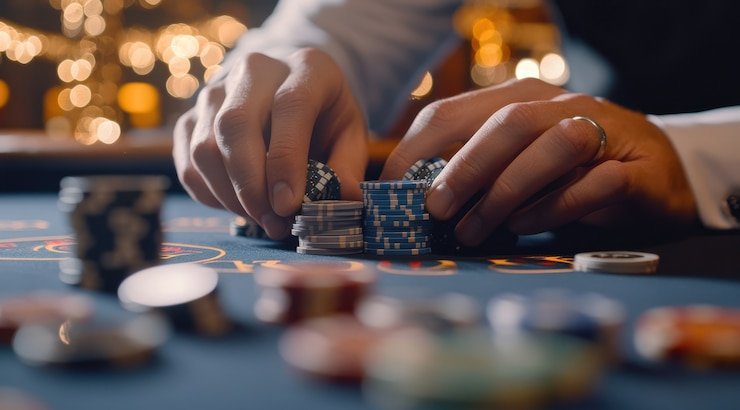 Antarmuka Infinite Blackjack di usutoto menampilkan dealer langsung dan panel taruhan untuk pemain unlimited